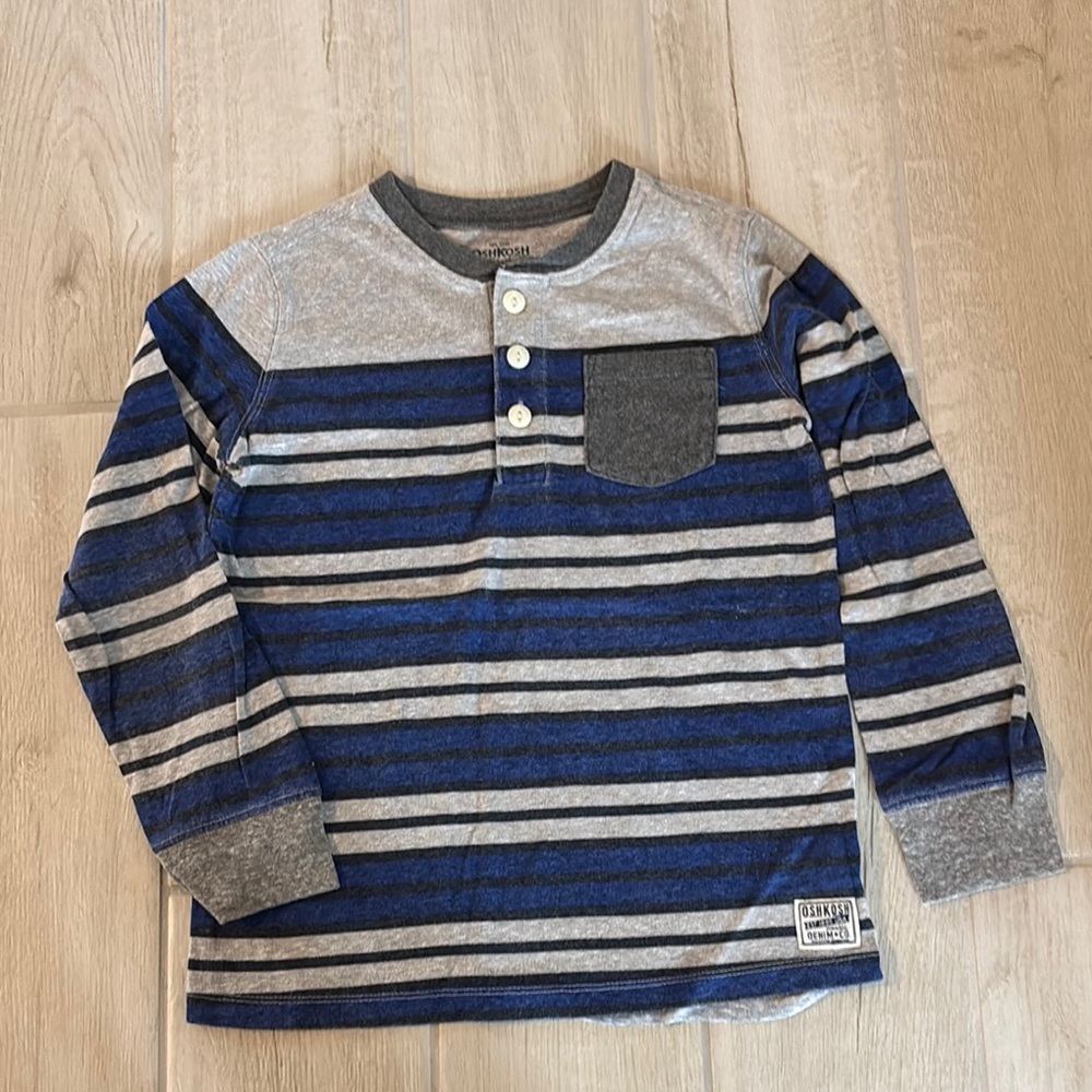 OshKosh B'gosh Blue and Gray Striped Long Sleeve Shirt